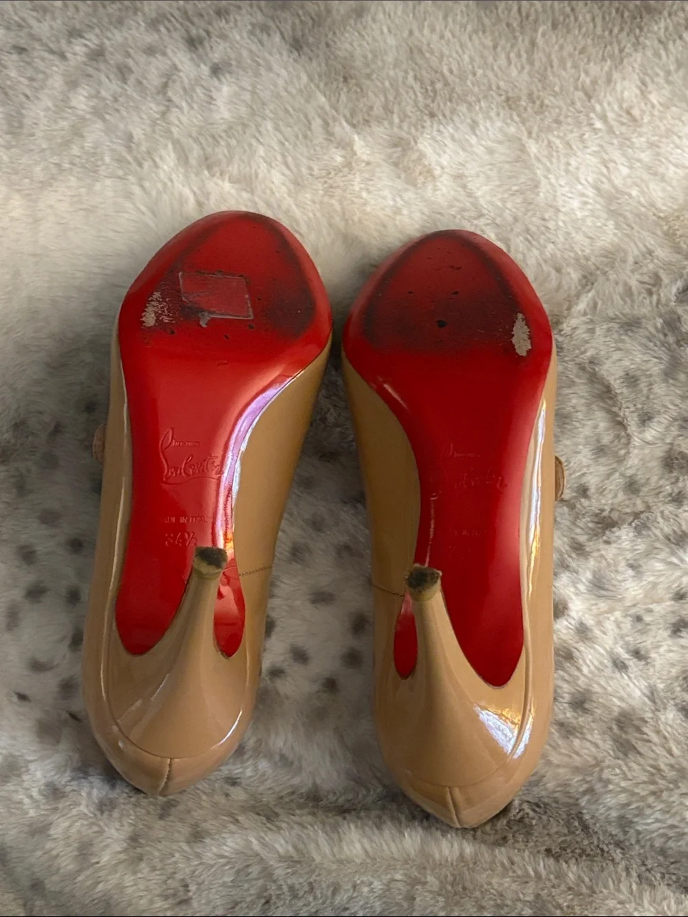 Christian Louboutin Tan Patent Mary Jane Heels
